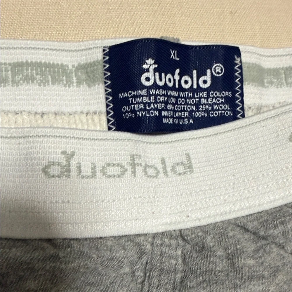 Duofold Set of Two Men's Gray & White Thermal Pants, Long Johns, Size XL.
